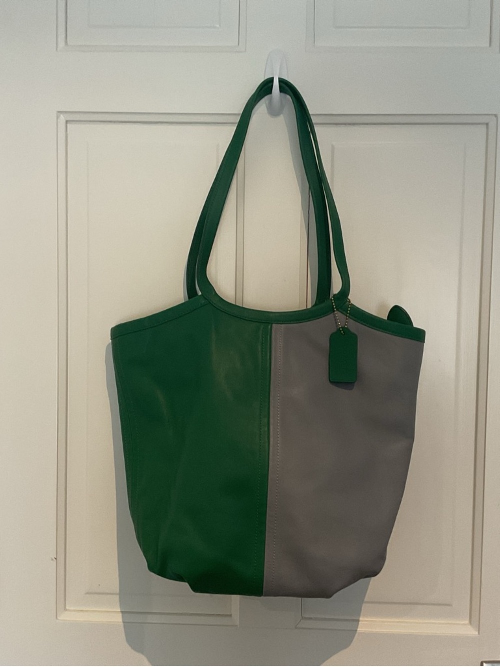 Coach Green and Gray Two-Tone Leather Tote